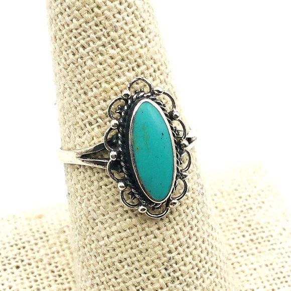 Southwest Style 925 Sterling Silver Turquoise Band Ring Boho Southwest Ladies 8 - Picture 4 of 6